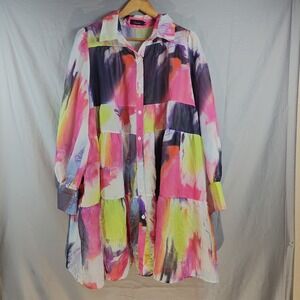 NBynancy Abstract Print Tiered Button Down Shirt Dress XL